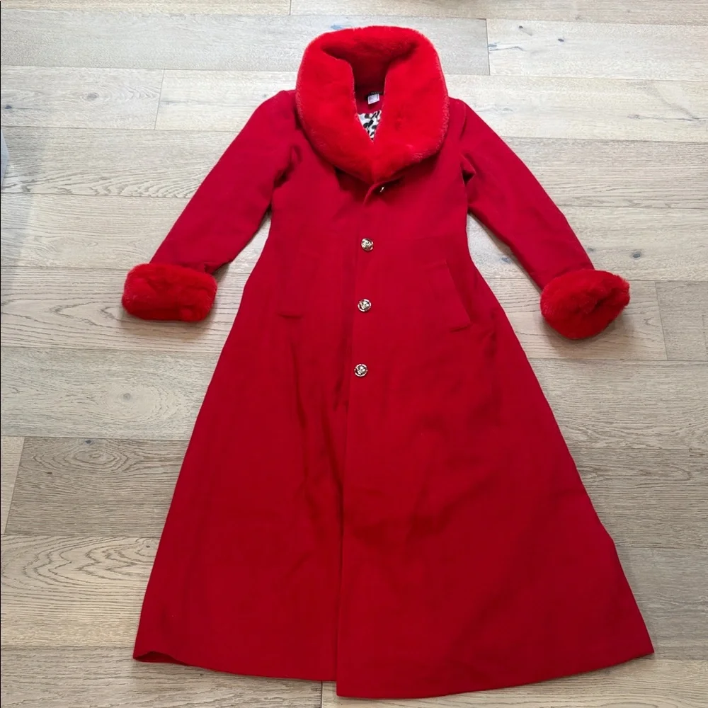 Venus Faux Wool A-Line Maxi Glam Coat – Vibrant Red – Size 6 – NWOT - Picture 9 of 14